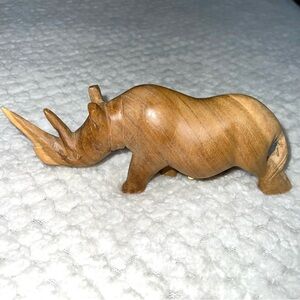 Hand Carved Wooden Rhino Figurine Made in Kenya Solid Wood Safari Decor